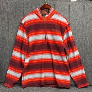 The North Face Red and Gray Zip Up Sweater with Bold Stripes